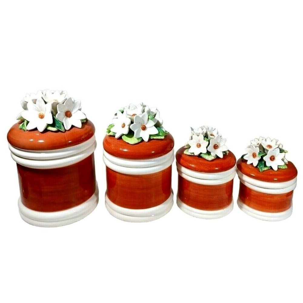 Capodimonte Daisy Daisies Flowers Sculpture Canister 4 pc Set MCM 1970 R…